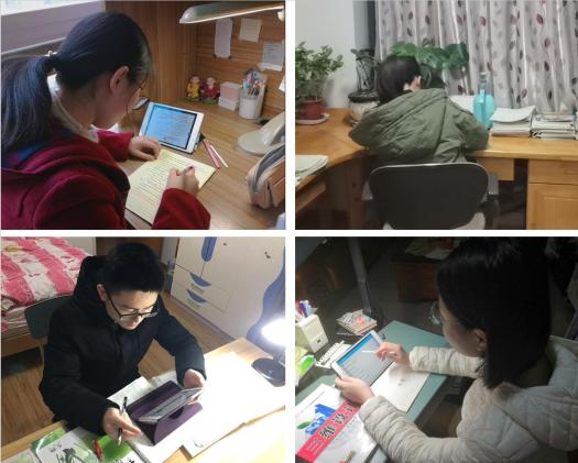 同学们居家认真学习