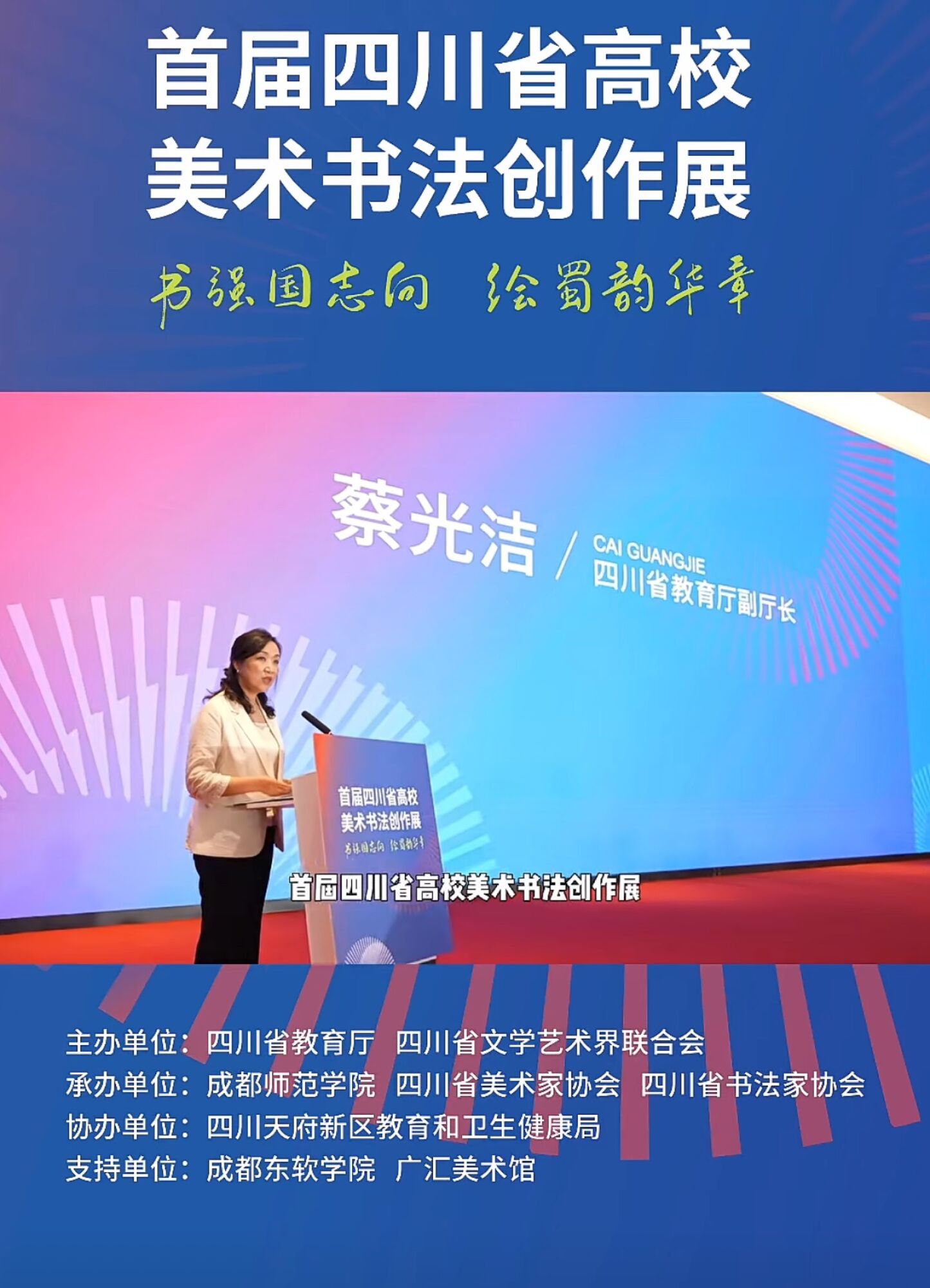 首届四川省高校美术书法创作展 省教育厅副厅长蔡光洁讲话